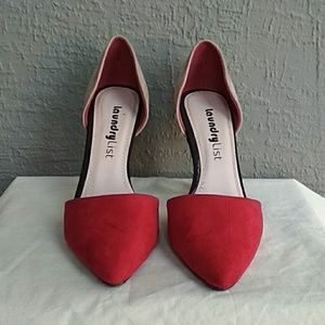 Two-tone Suede Red Creme Pointed Heels 6